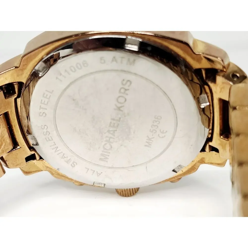 Michael Kors Rose Gold MOP Dial Crystal Chronograph Watch MK5336 New Battery